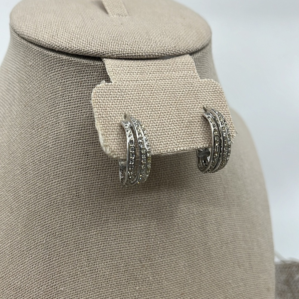 ✨ 925 Sterling Silver Double Row CZ Hoop Earrings - 5.1g - Picture 5 of 12